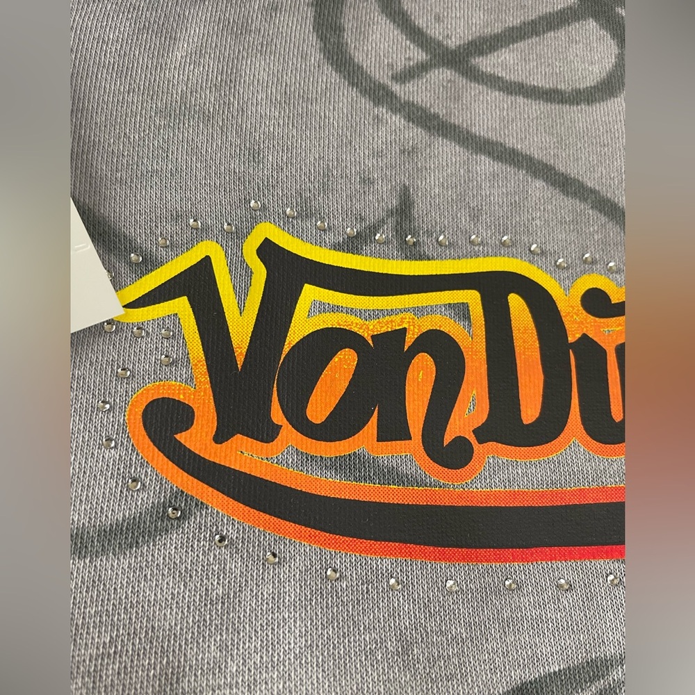 Von Dutch Hooded Sweatshirt Mens Small / Medium Logo Gray Hoodie 8 Ball Flames - Picture 6 of 15